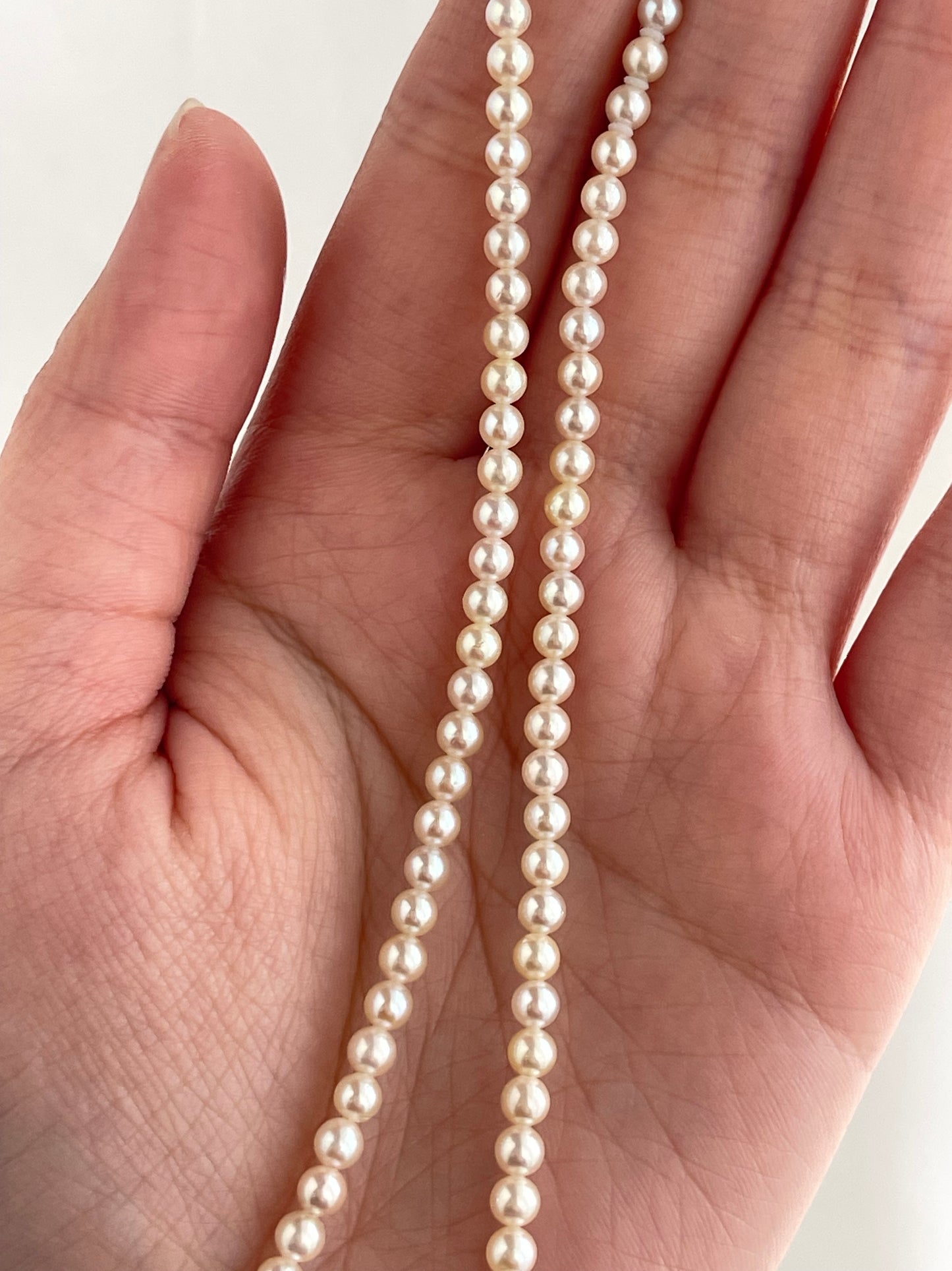 希少サイズの 3.5mm クリーム ゴールデン トーン アコヤ真珠ストランド ネックレス