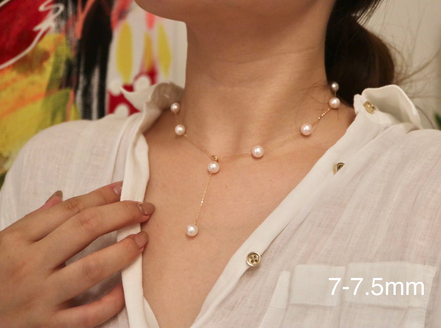 6mm/7mm アコヤ真珠ステーションネックレス 18K イエローゴールド