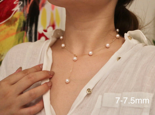 6mm/7mm アコヤ真珠ステーションネックレス 18K イエローゴールド