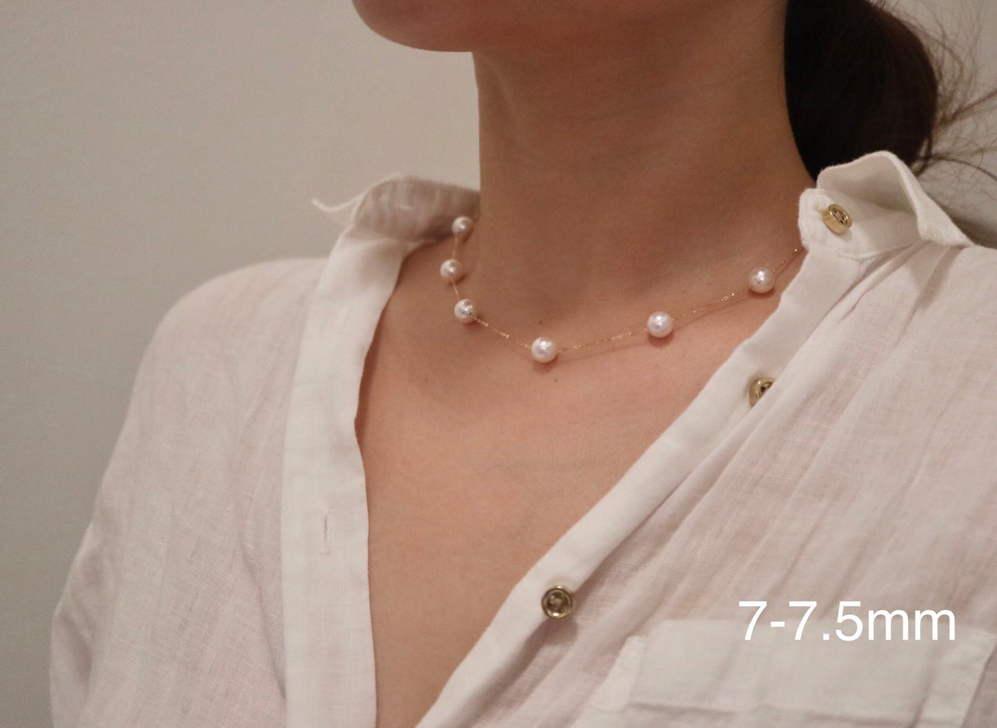 6mm/7mm アコヤ真珠ステーションネックレス 18K イエローゴールド