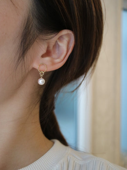7mm Akoya Pearl Hoop Dangle Earrings 18K Yellow Gold - KOKOPEARLJEWELRY - 1
