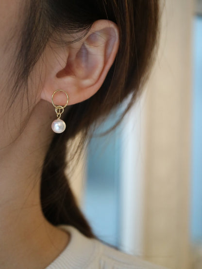 7mm Akoya Pearl Hoop Dangle Earrings 18K Yellow Gold - KOKOPEARLJEWELRY - 3