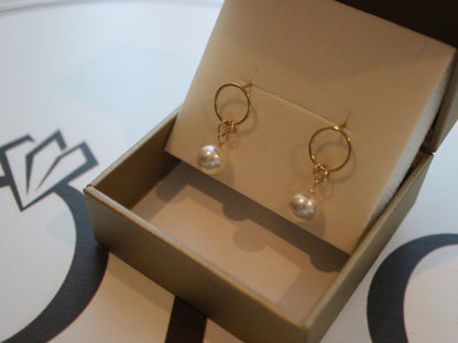 7mm Akoya Pearl Hoop Dangle Earrings 18K Yellow Gold - KOKOPEARLJEWELRY - 6
