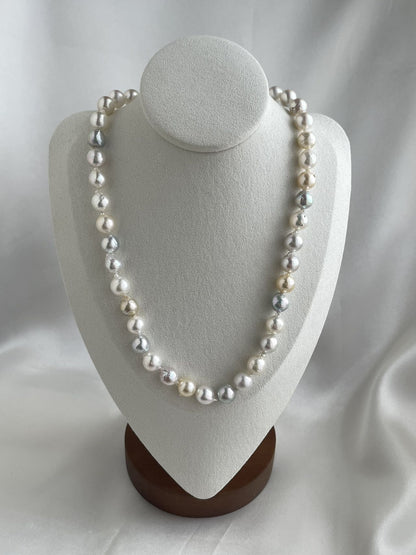 8.5-9.5mm Natural Rainbow Color Baroque Akoya Pearl Strand Necklace