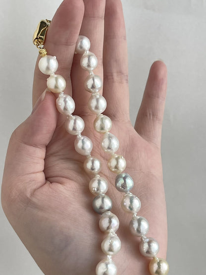 8.5-9.5mm Natural Rainbow Color Baroque Akoya Pearl Strand Necklace