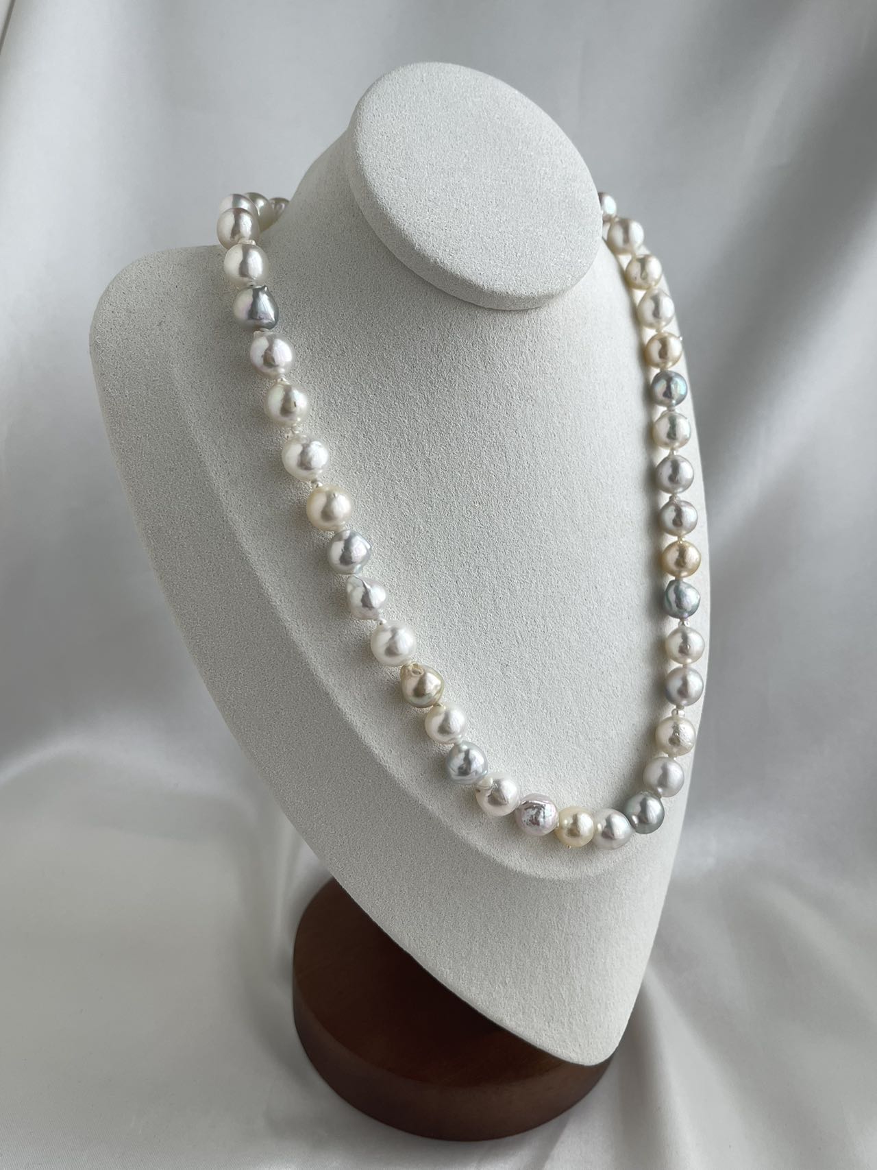 8.5-9.5mm Natural Rainbow Color Baroque Akoya Pearl Strand Necklace