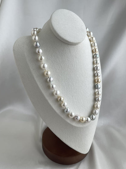 8.5-9.5mm Natural Rainbow Color Baroque Akoya Pearl Strand Necklace