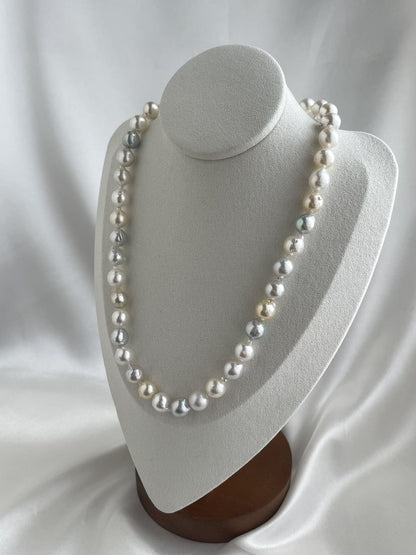 8.5-9.5mm Natural Rainbow Color Baroque Akoya Pearl Strand Necklace
