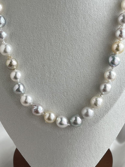 8.5-9.5mm Natural Rainbow Color Baroque Akoya Pearl Strand Necklace