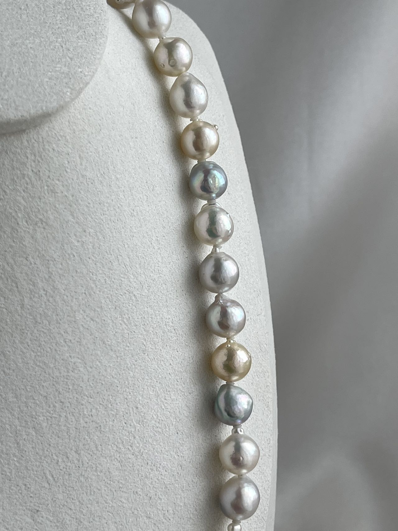 8.5-9.5mm Natural Rainbow Color Baroque Akoya Pearl Strand Necklace