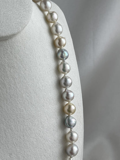 8.5-9.5mm Natural Rainbow Color Baroque Akoya Pearl Strand Necklace