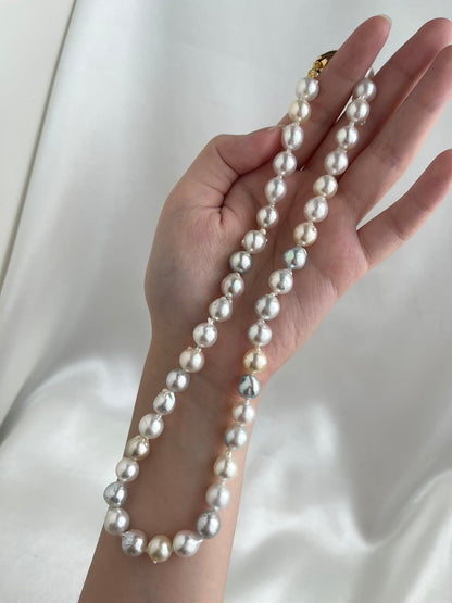 8.5-9.5mm Natural Rainbow Color Baroque Akoya Pearl Strand Necklace
