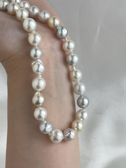 8.5-9.5mm Natural Rainbow Color Baroque Akoya Pearl Strand Necklace