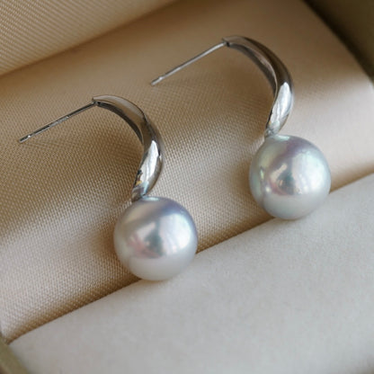 Rare Large 9mm Natural Silver Blue Akoya Pearl Drop Earrings K10 K18 White Gold