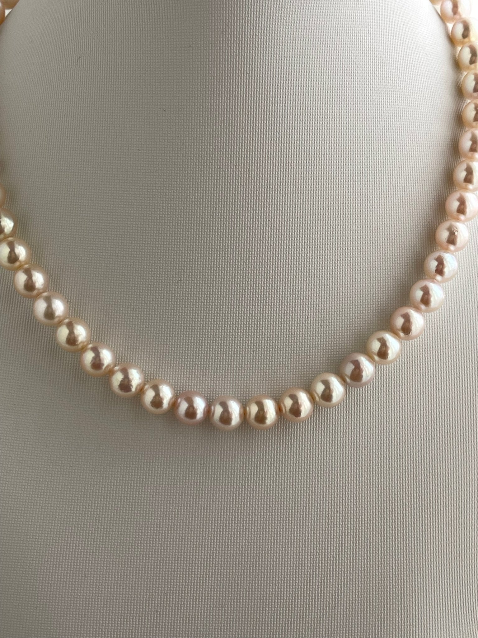 Only One in Stock | Rare Peach - Pink Tone 7.5mm Akoya Pearl Strand Necklace - KOKOPEARLJEWELRY - 8
