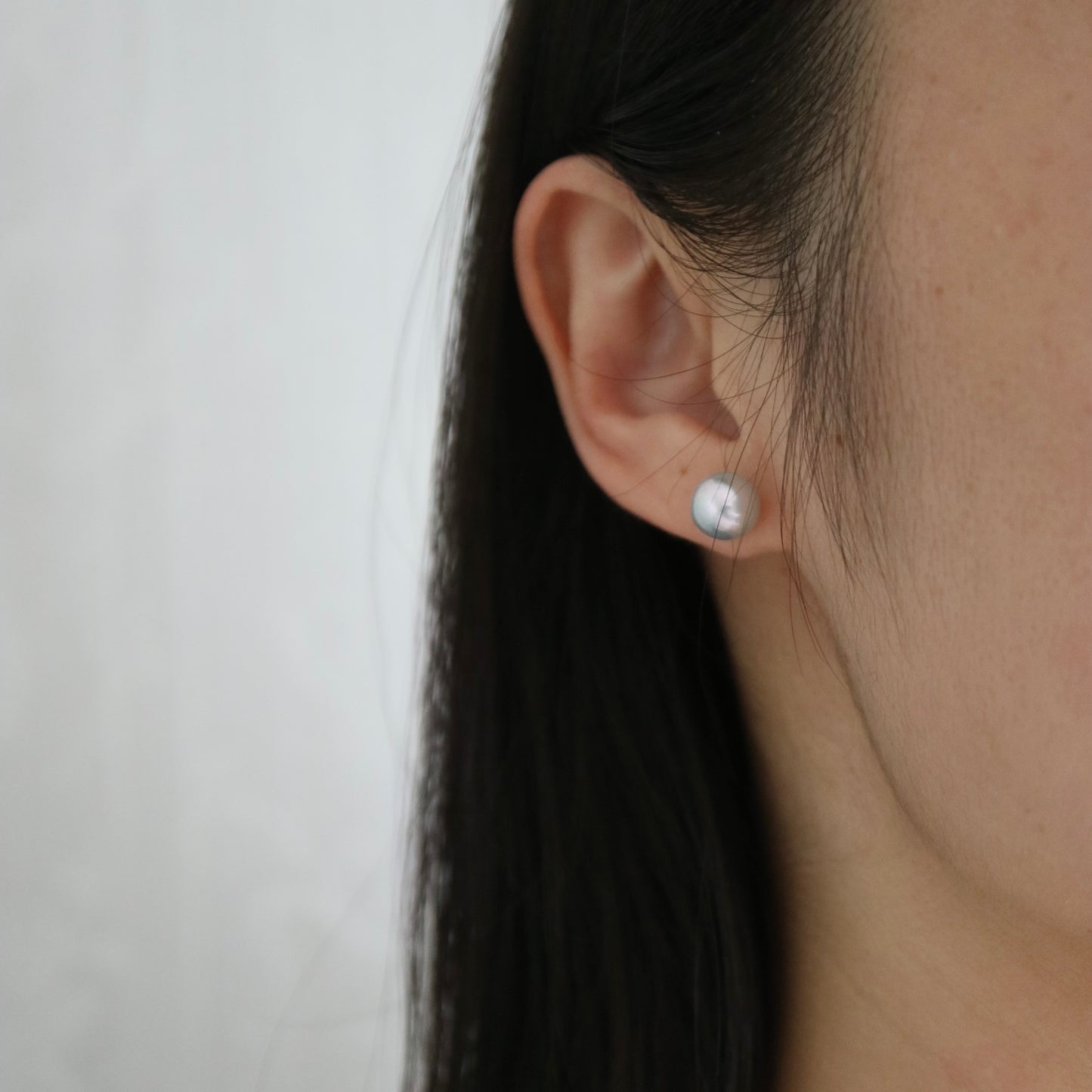 Pierced/Clip-On Type | 8.0mm Natural Silver Blue Baroque Akoya Pearl Stud Earrings