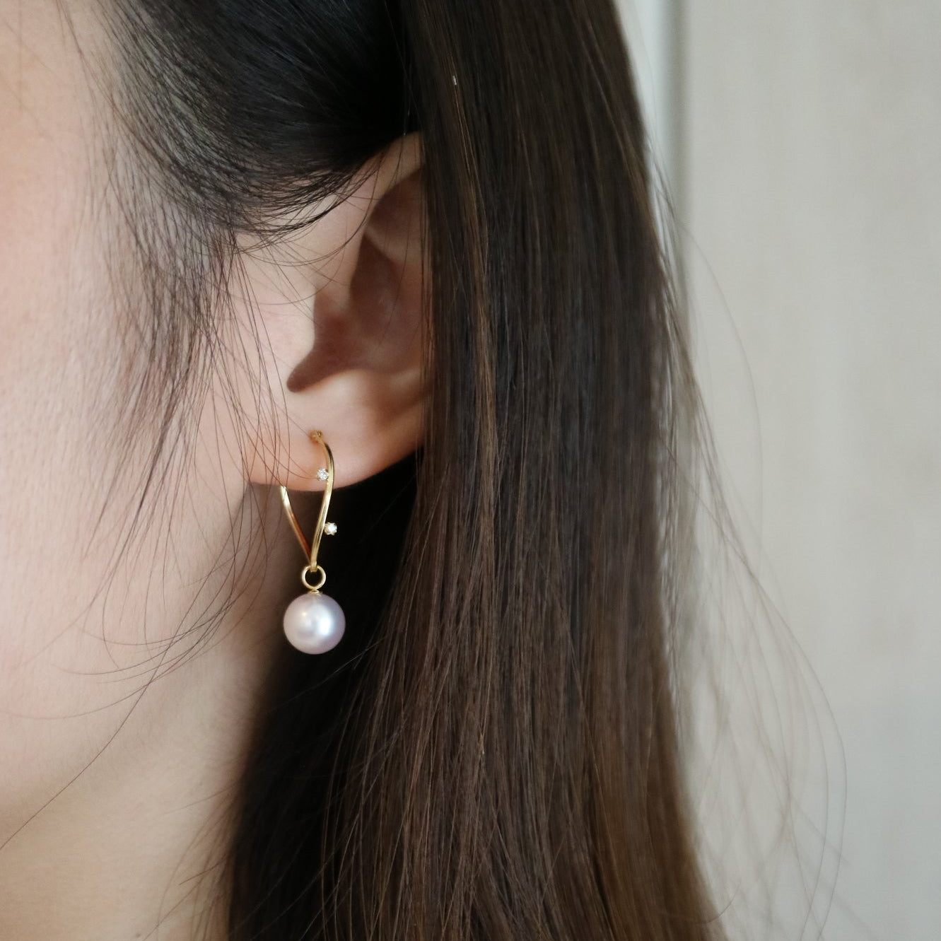 2Ways Wearing 8mm Akoya Pearl Diamond Hoop Earrings 18K Yellow Gold - KOKOPEARLJEWELRY - 2