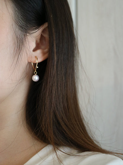 2Ways Wearing 8mm Akoya Pearl Diamond Hoop Earrings 18K Yellow Gold - KOKOPEARLJEWELRY - 2