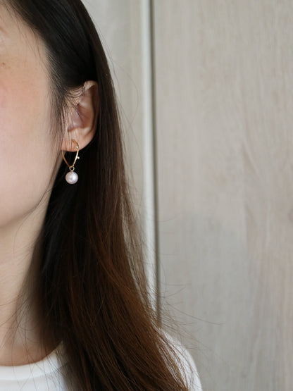 2Ways Wearing 8mm Akoya Pearl Diamond Hoop Earrings 18K Yellow Gold - KOKOPEARLJEWELRY - 3