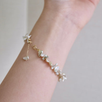 4+mm Champagne Tone Akoya Keshi Pearl Beaded Bracelet 18KYG