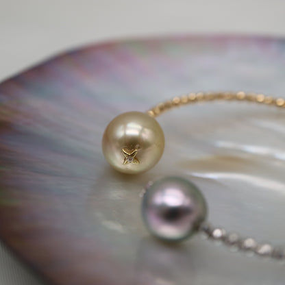 독특한 디자인 | 골든 사우스 씨 진주 & 타히티 진주 메모리 와이어 뱅글 18KYG & Pt900 비즈