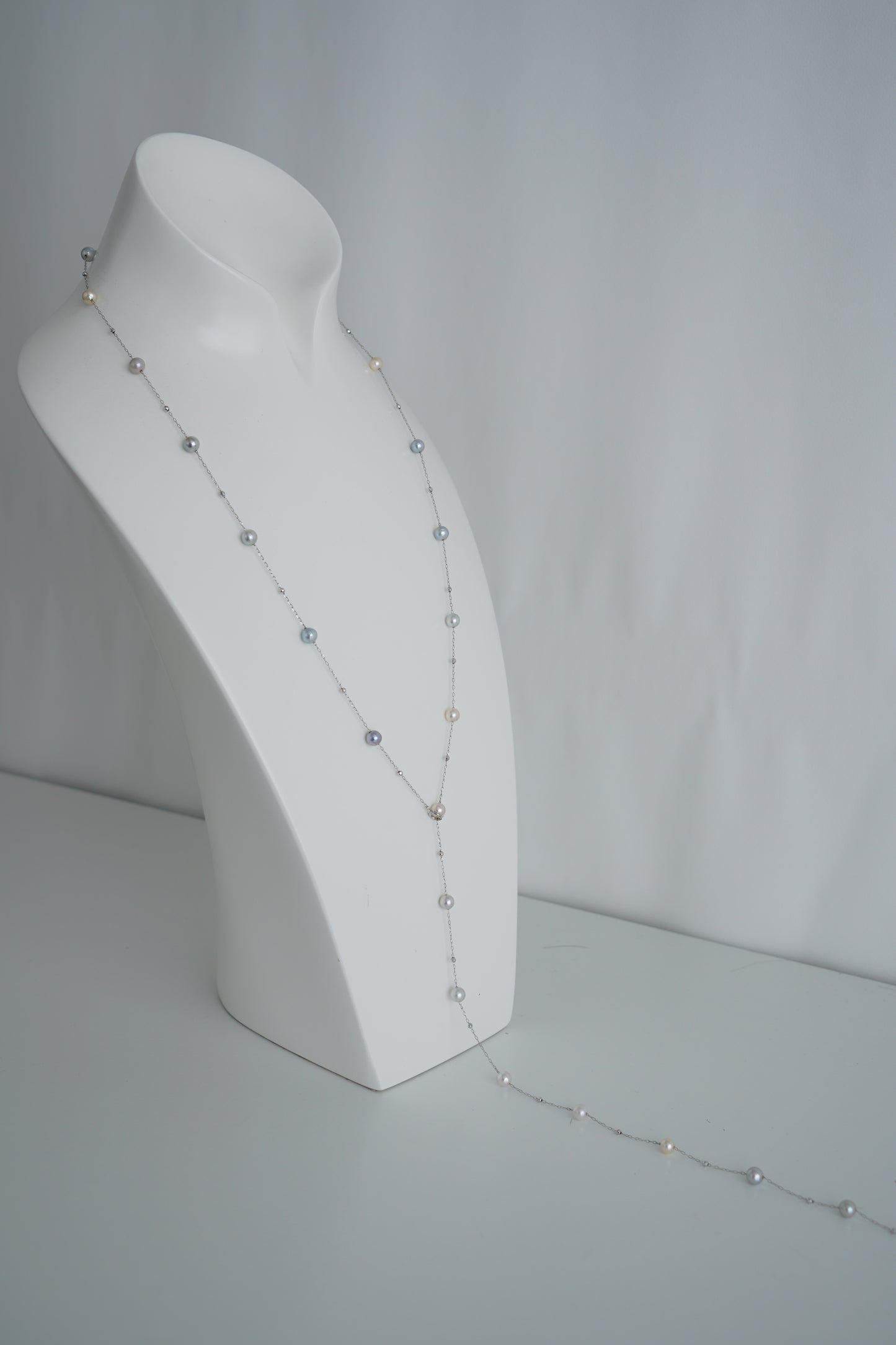 Natural Multiple Color Akoya Pearl Station Necklace K18WG
