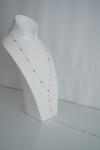 Natural Multiple Color Akoya Pearl Station Necklace K18WG
