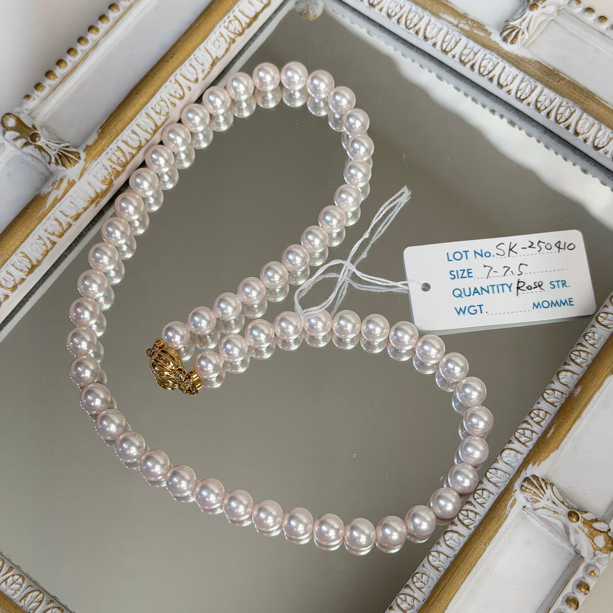 Top Class PSL Certified Aurora Rose 7mm Japanese Akoya Pearl Beaded Necklace K14YG