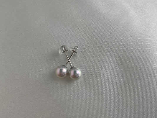 5mm 5.5mm 天然シルバー ブルー アコヤ ペア スタッド ピアス プラチナ pt900
