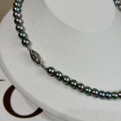 Peacock Green 7mm Japanese Akoya Pearl Beaded Necklace