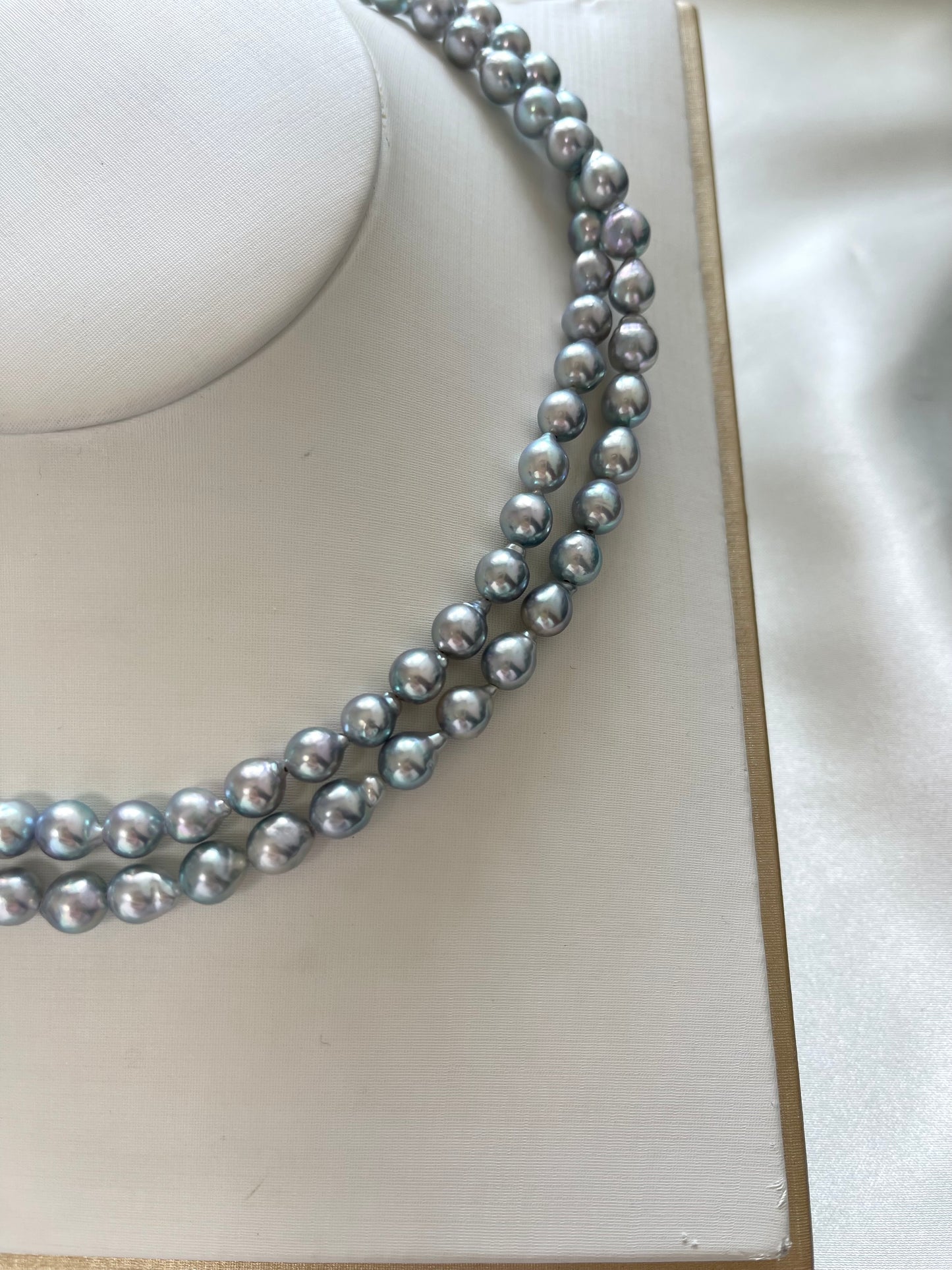 Baroque Shaped 6.5mm Natural Silver Blue Akoya Pearl Strand Necklace