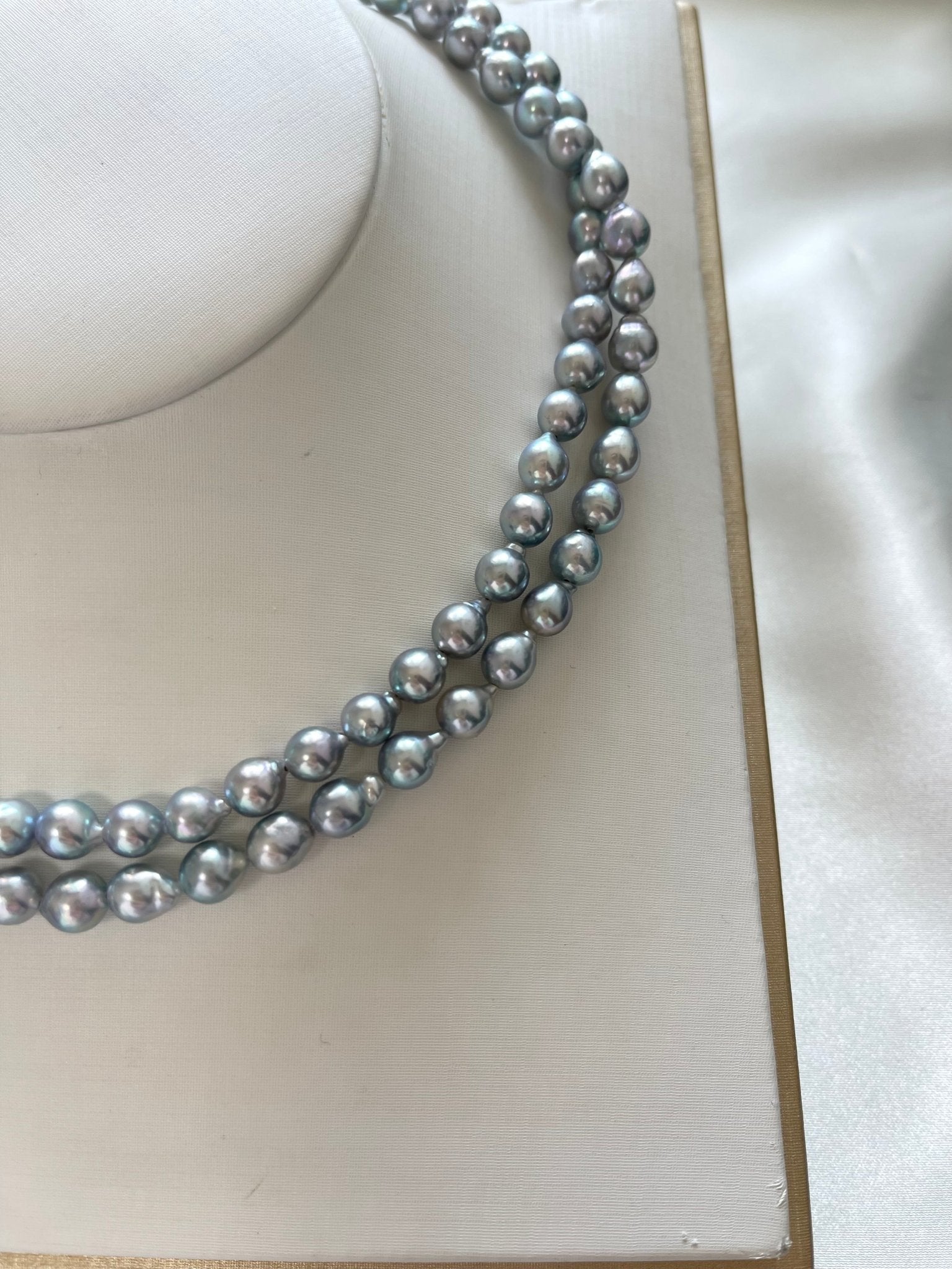 Baroque Shaped 6.5mm Natural Silver Blue Akoya Pearl Strand Necklace - KOKOPEARLJEWELRY - 10