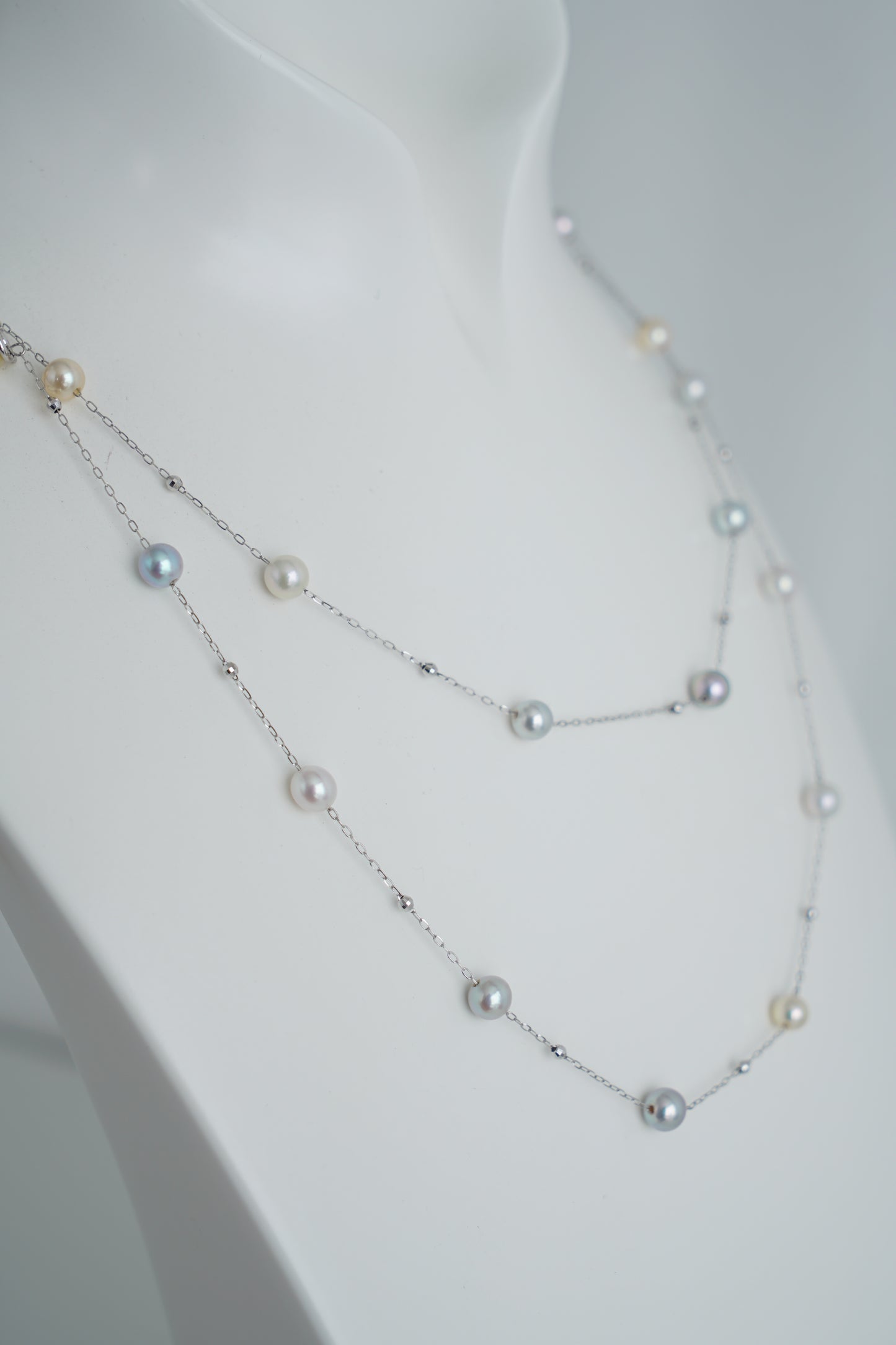Natural Multiple Color Akoya Pearl Station Necklace K18WG