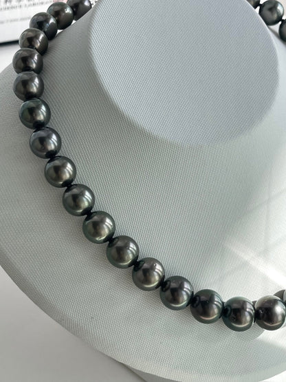 Top Class 11 - 13.3mm Tahitian Pearl Strand Necklace with Aurora Peacock Certificate by PSL - KOKOPEARLJEWELRY - 8