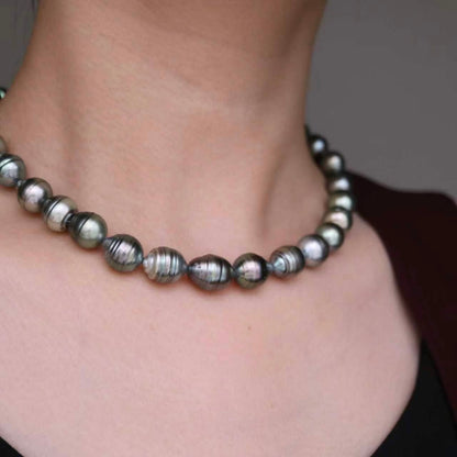 10.0-11.5mm Natural Circle Baroque Tahitian Pearl Beaded Necklace