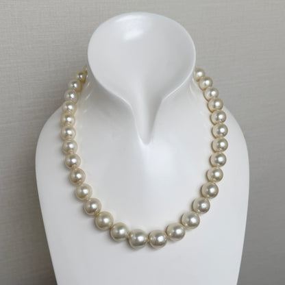 10.9-14.0mm Creamy White Round South Sea Pearl Beaded Necklace
