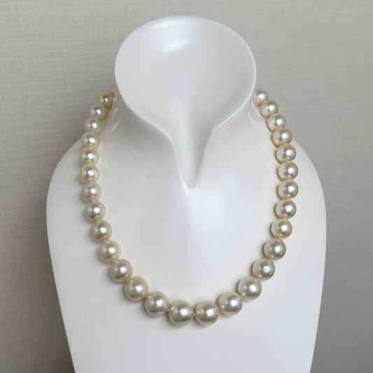 10.9-14.0mm Creamy White Round South Sea Pearl Beaded Necklace