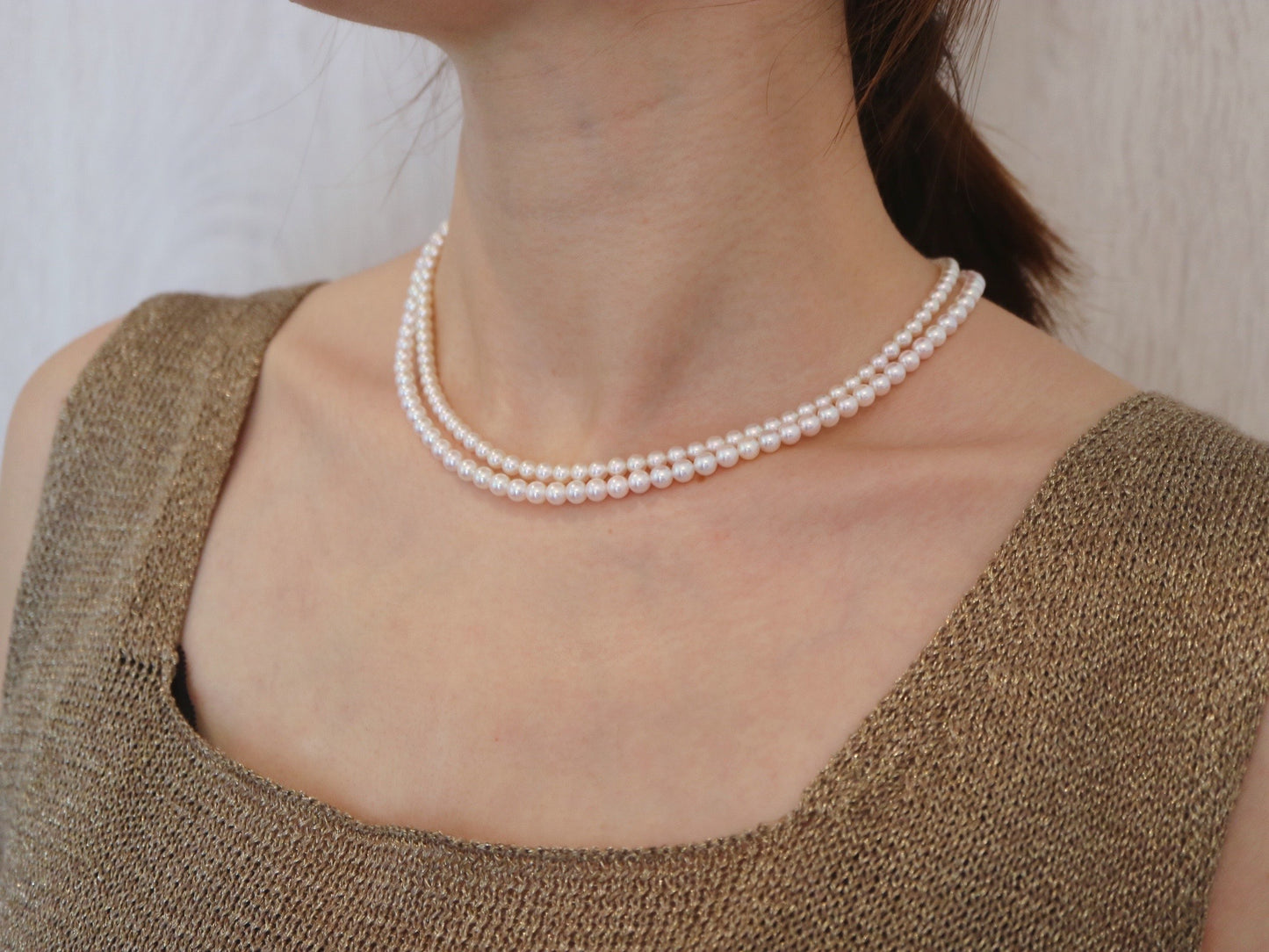 Rare 4mm 4.5mm Light Champagne Golden Akoya Pearl Strand Necklace K18YG