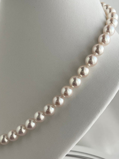 Mirror Like Luster Pinkish White 8mm Akoya Pearl Strand Necklace - KOKOPEARLJEWELRY - 8