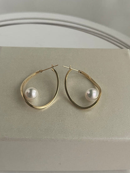 8mm Akoya Pearl Twisted Hoop Earrings 18K Yellow Gold - KOKOPEARLJEWELRY - 4