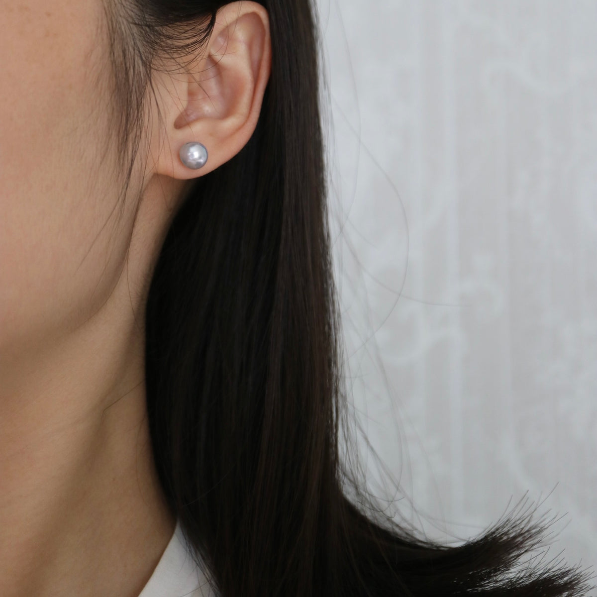 Pierced/Clip-On Type | 8.0mm Natural Silver Blue Baroque Akoya Pearl Stud Earrings