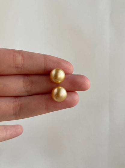 Clip Earrings Available | 10mm Golden South Sea Pearl Stud Earrings - KOKOPEARLJEWELRY - 5