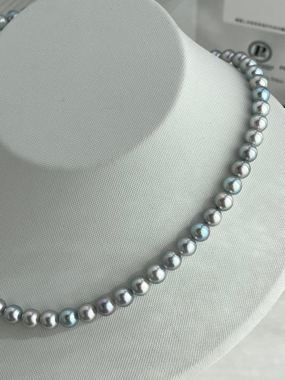 Natural Silver Blue 6.5mm Akoya Pearl Strand Necklace with Certificate by PSL - KOKOPEARLJEWELRY - 9