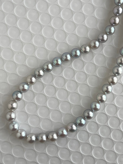 7.5mm Natural Silver Blue Akoya Pearl Strand Necklace