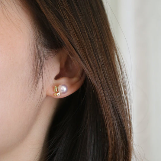 Mixed Color Topaz 7.5mm Akoya Pearl Stud Earrings 18K Yellow Gold