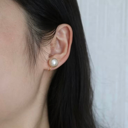 Clip Earrings Available | 11mm Natural Champagne Tone South Sea Pearl Stud Earrings 18KYG/SV - KOKOPEARLJEWELRY - 3