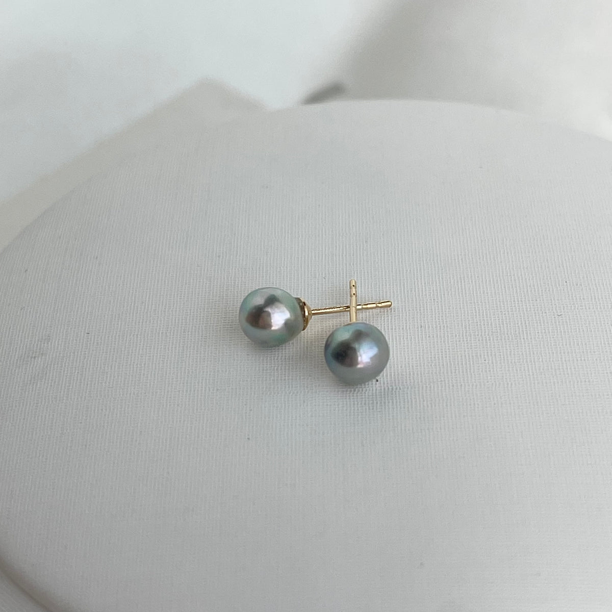 K14GF Baroque Shaped Natural Silver Blue Akoya Pearl Stud Earrings