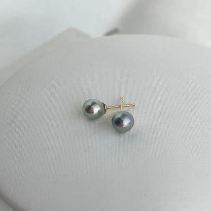 K14GF 巴洛克造型天然銀藍色Akoya珍珠耳釘