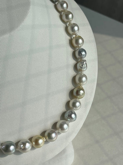 Certified Natural Rainbow Color 9mm Baroque Akoya Pearl Strand Necklace - KOKOPEARLJEWELRY - 6