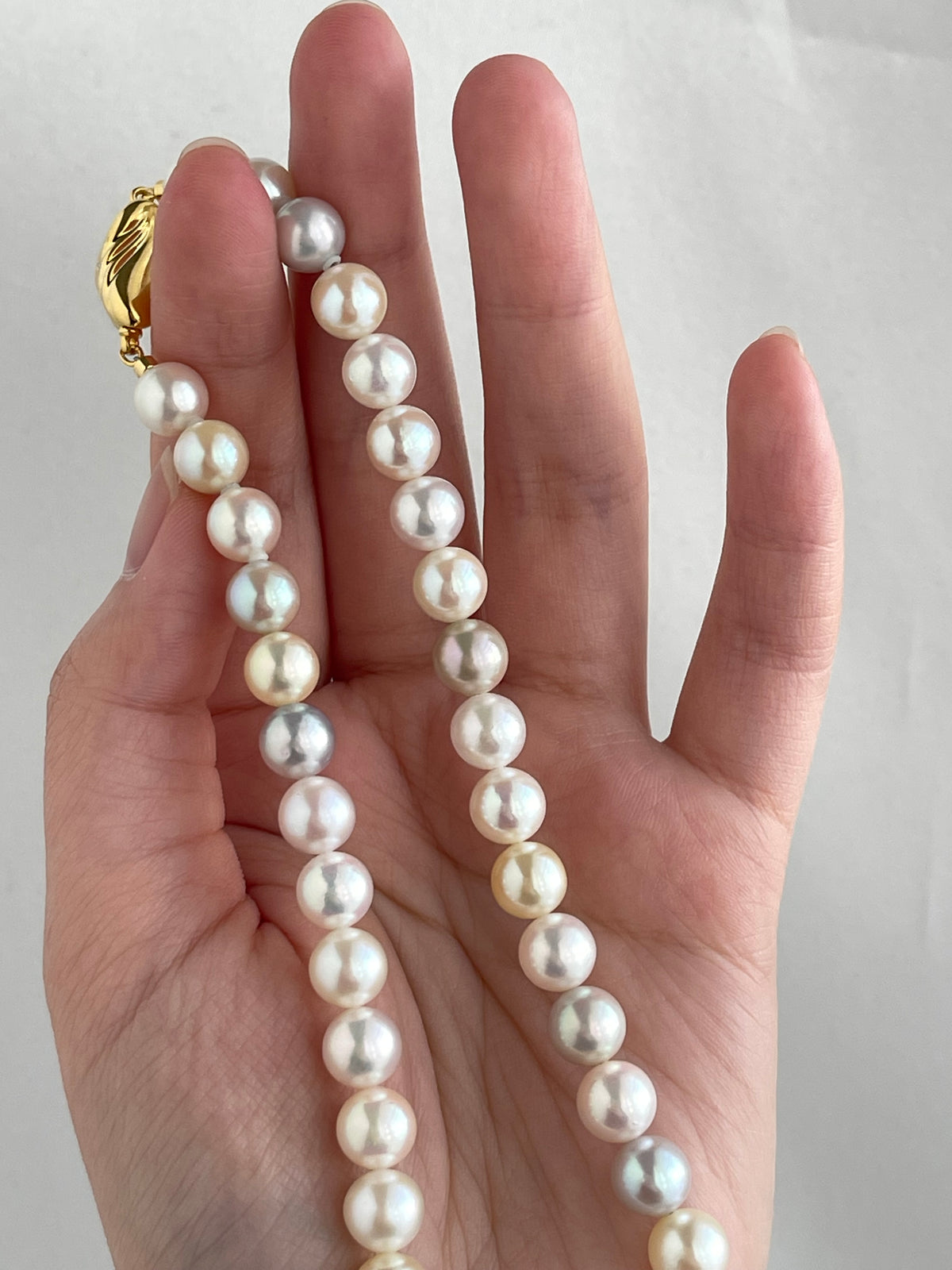 Rainbow Color 7.5mm Akoya Pearl Beaded Strand Necklace